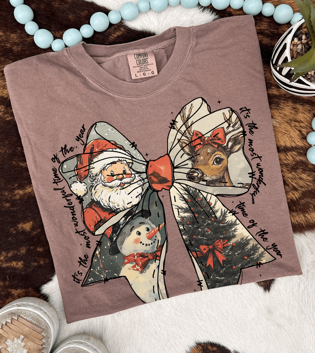 Shipping Dept. SMALL / Espresso - Comfort Color Tee Vintage Christmas Bow
