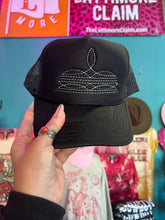 Load image into Gallery viewer, Shipping Dept. White Western Boot Stitch Trucker Cap BLACK - Multiple Thread Color Options
