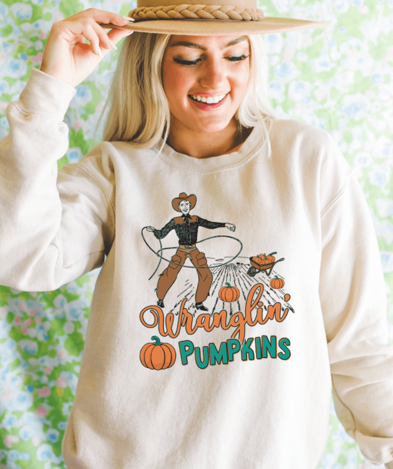 Shipping Dept. SMALL / Cream Sweatshirt Gildan Wranglin' Pumpkins - Multiple Color options