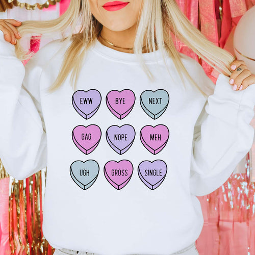 MISSMUDPIE Candy Heart Anti Valentine - White fleece lined Sweatshirt