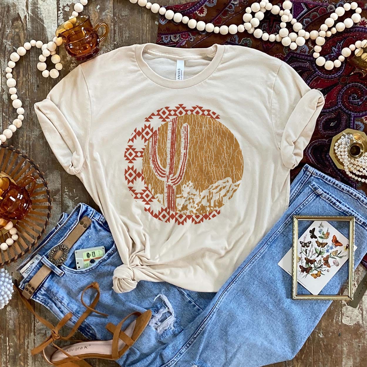 MISSMUDPIE Desert Saguaro at Dusk - Cream Tee