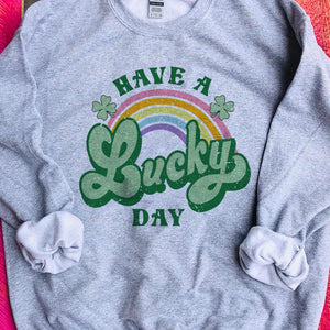 Shipping Dept. Gray Sweatshirt / Small Have A Lucky Day Rainbow - Multiple Color & Style Options