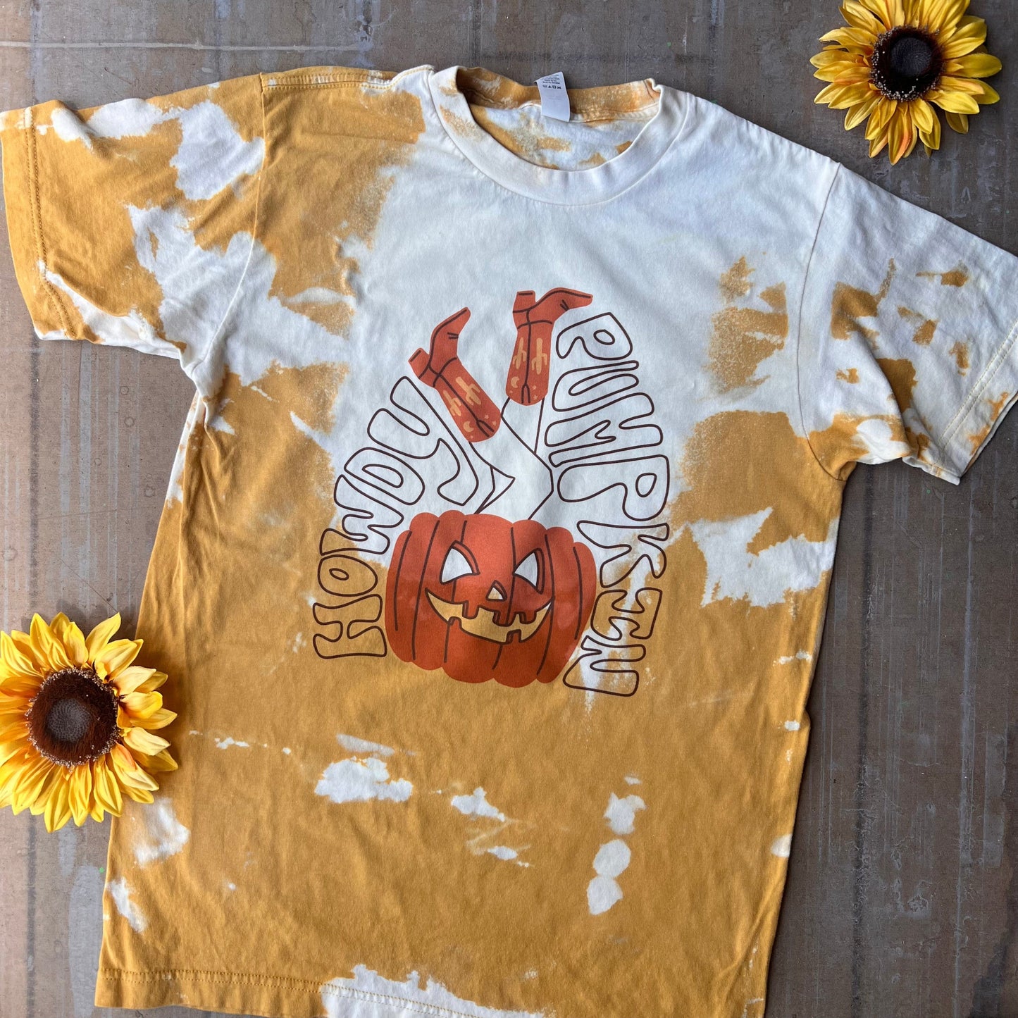 Shipping Dept. Small / Mustard scrunch bleach Howdy Pumpkin Cowgirl Legs