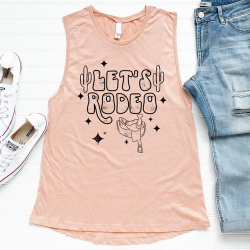 Shipping Dept. Let's Rodeo - Heather PInk-  Festival Tank