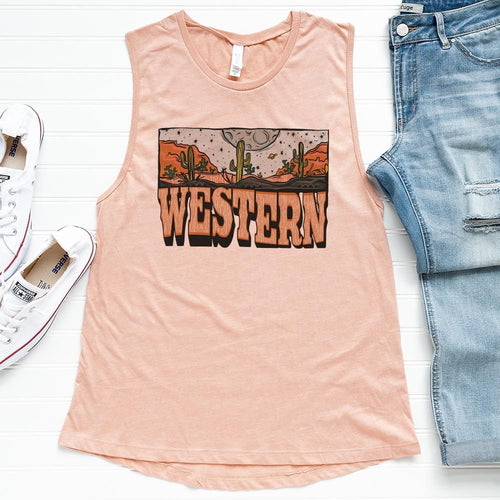 Shipping Dept. Western - Heather Pink-  Festival Tank
