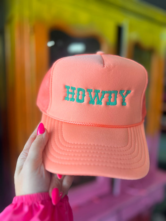 HOWDY Embroidered Coral Otto Foam Mesh Back Trucker Cap