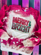 Load image into Gallery viewer, Faux Sequin Merry &amp; Bright  - Bleached Red Sweatshirt
