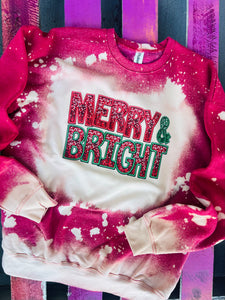 Faux Sequin Merry & Bright  - Bleached Red Sweatshirt