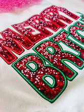 Load image into Gallery viewer, Faux Sequin Merry &amp; Bright  - Bleached Red Sweatshirt
