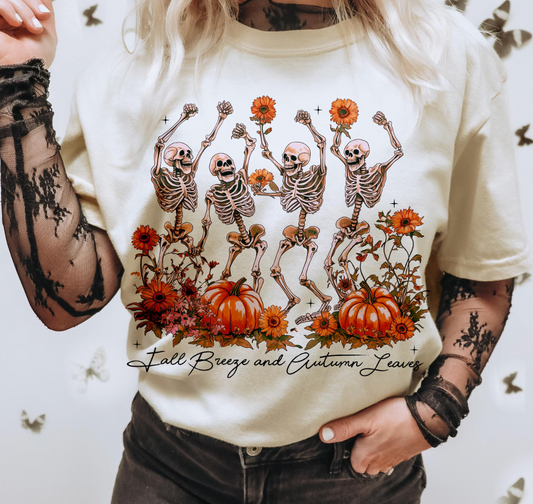 Fall Breeze & Autumn Leaves Dancing Skeletons   - Multiple Color options