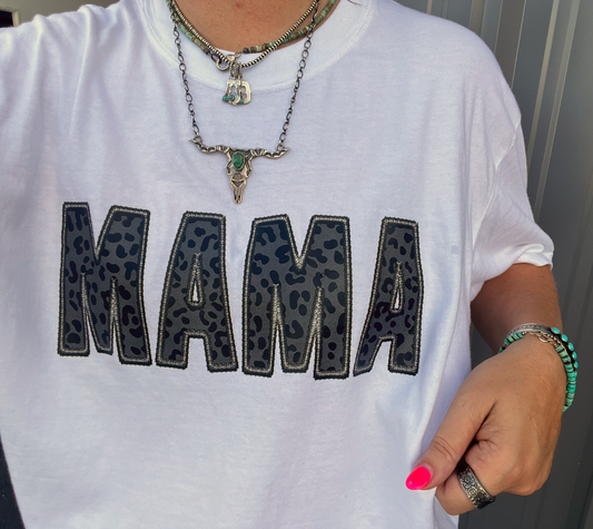 Faux Embroidered Leopard Mama Tee OR Trucker