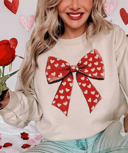 Big Red Bow With Hearts - Multiple color options in Tee or Sweatshirt