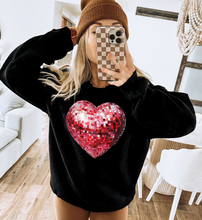 Load image into Gallery viewer, Disco Ball Heart Valentine DTF - Multiple color options in Tee or Sweatshirt
