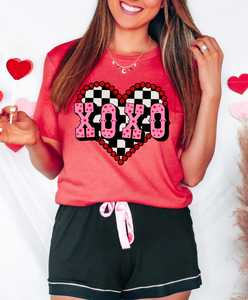 Checkered XOXO Heart DTF - Multiple color options in Tee or Sweatshirt