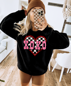 Checkered XOXO Heart DTF - Multiple color options in Tee or Sweatshirt