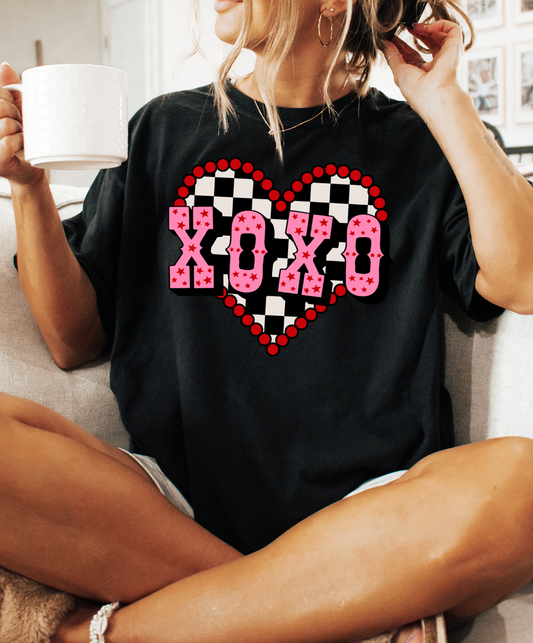 Checkered XOXO Heart DTF - Multiple color options in Tee or Sweatshirt