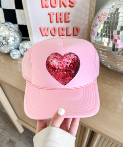 Disco Ball Heart - Foam Trucker Cap - Baby Pink