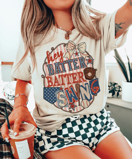 MISSMUDPIE Baseball Hey Batter Batter Cream Tee