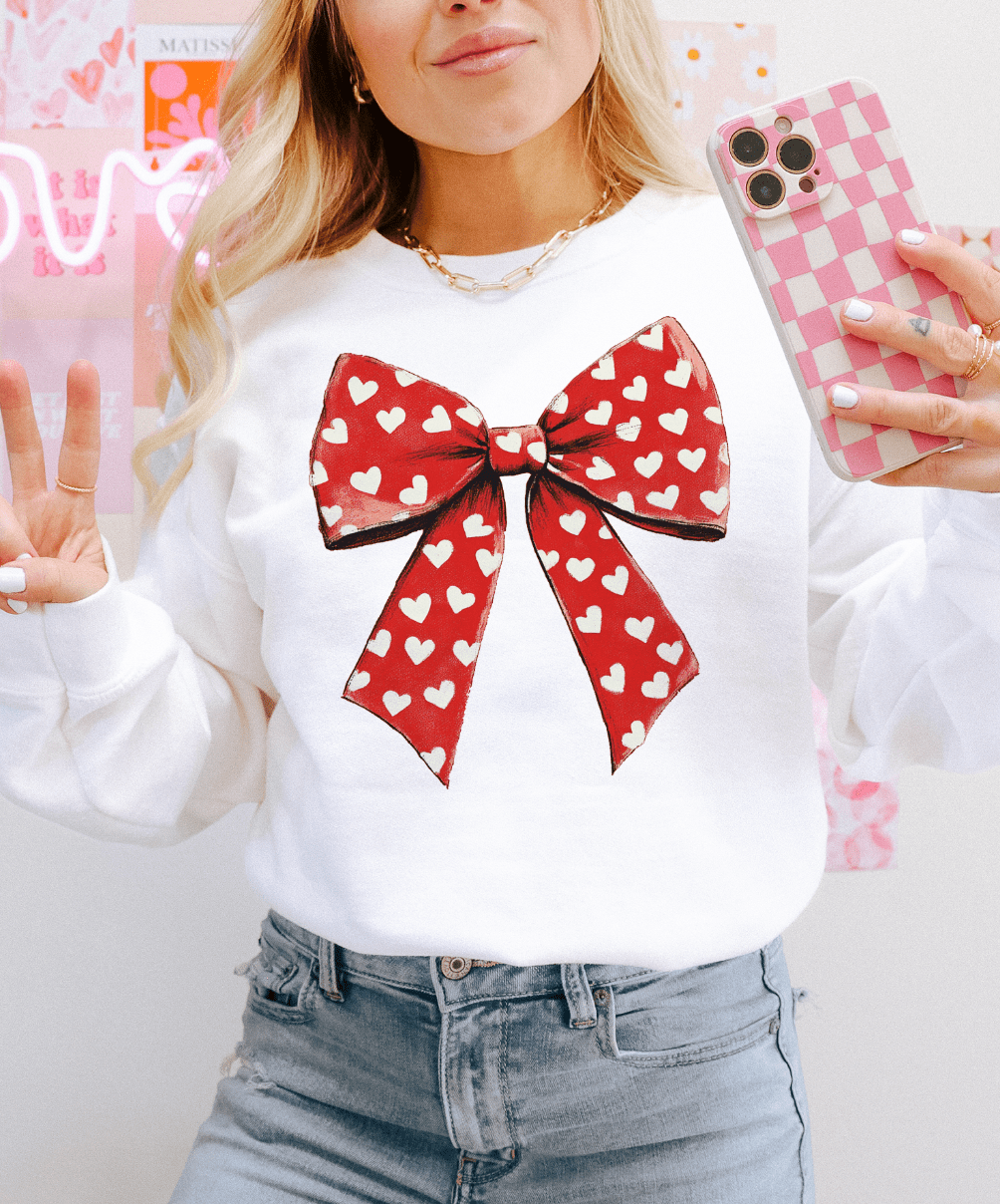 MISSMUDPIE Small / White Sweatshirt Big Red Bow With Hearts - Multiple color options in Tee or Sweatshirt