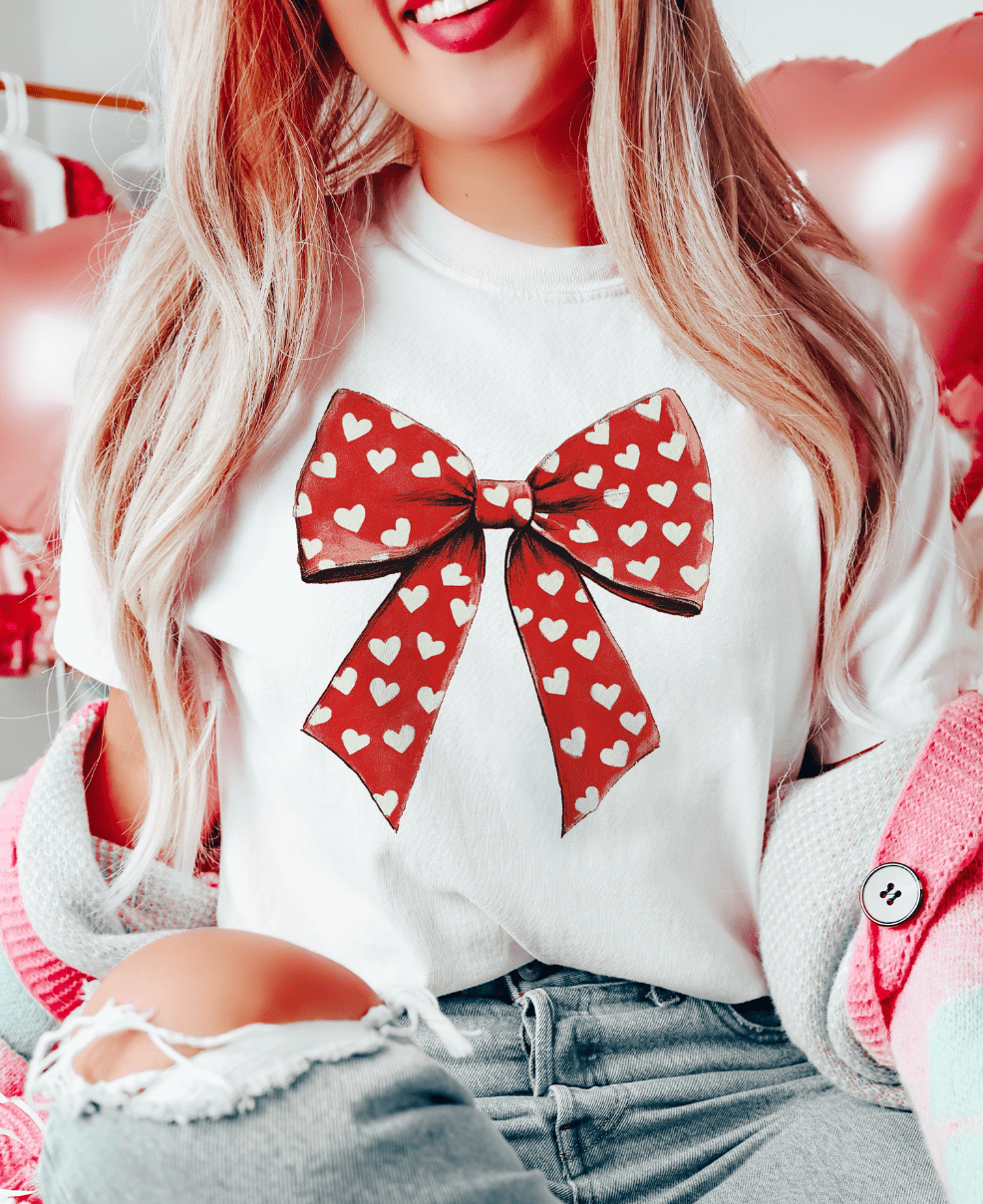 MISSMUDPIE Small / White T-shirt Big Red Bow With Hearts - Multiple color options in Tee or Sweatshirt