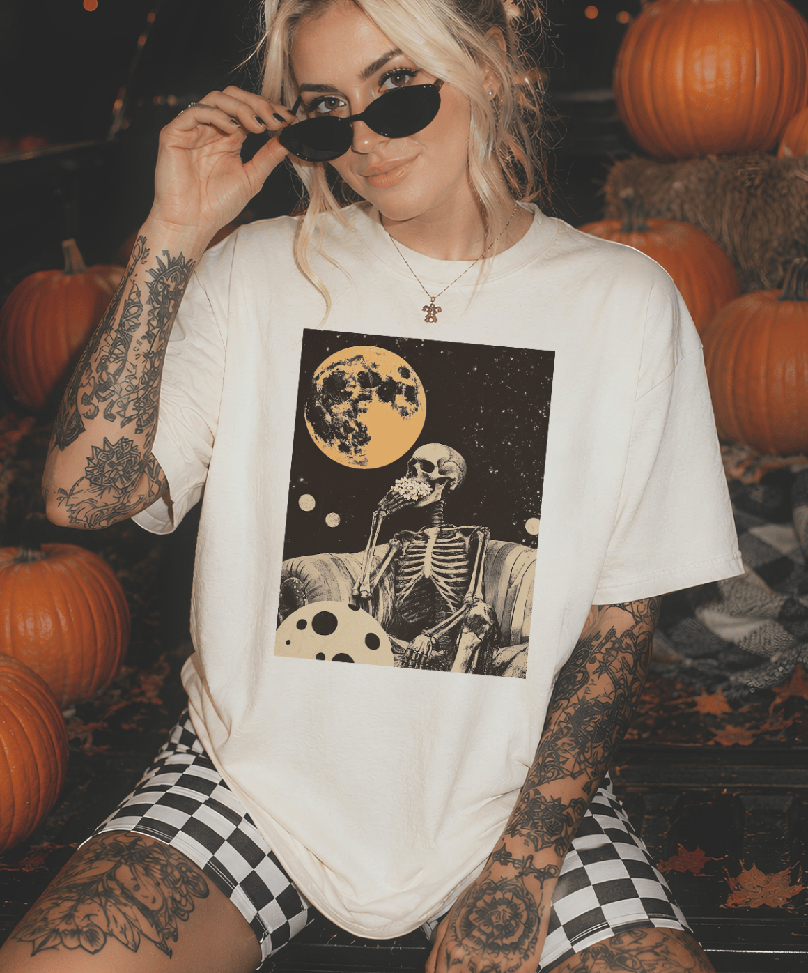 Shipping Dept. SMALL / Cream T-Shirt Bone To Chill Disco Pop Halloween - Cream Tees and Sweatshirts