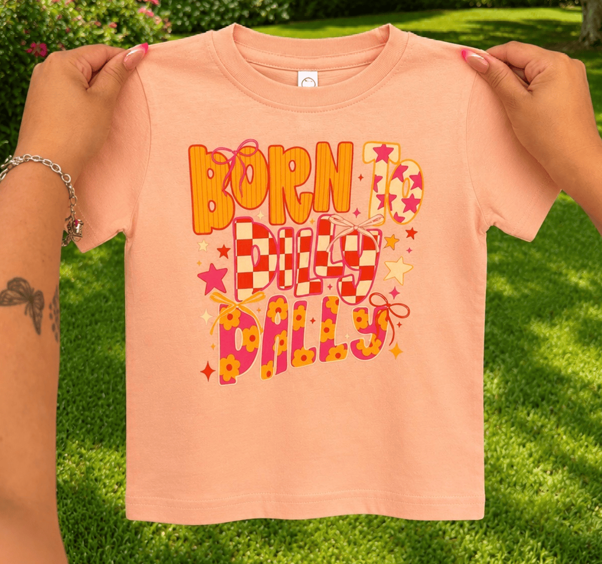 Shipping Dept. Youth Small / Peach Born To Dilly Dally - Childrens Grahpc Tees