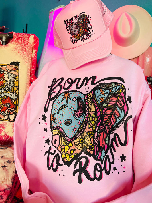 MISSMUDPIE Small / Pink Sweatshirt Born to Roam Buffalo - Multiple color options in Tee or Sweatshirt