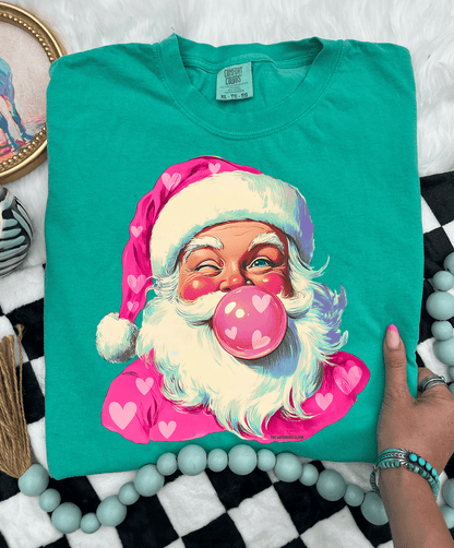Shipping Dept. SMALL / Island Green Comfort Color Tee Bubblegum Heart Santa - Multiple Color options