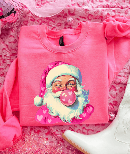 Shipping Dept. Bubblegum Heart Santa - Neon Pink Sweatshirt