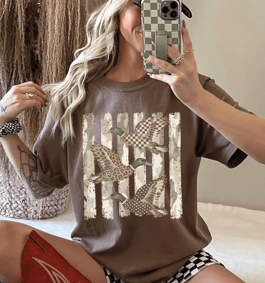 Shipping Dept. Camo Mallard Ducks - Espresso Comfort Color Unisex Tee