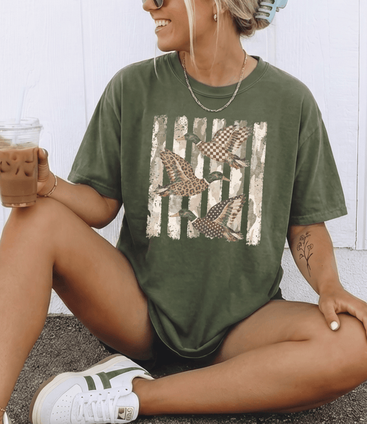 Shipping Dept. Camo Mallard Ducks - Military Green Comfort Color Unisex Tee