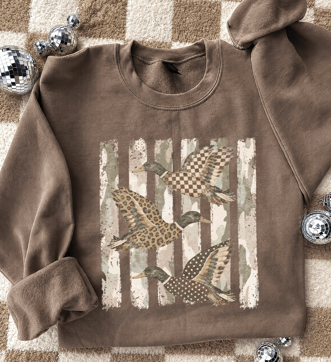 Shipping Dept. Camo Mallard Ducks  - Mocha Sweatshirt