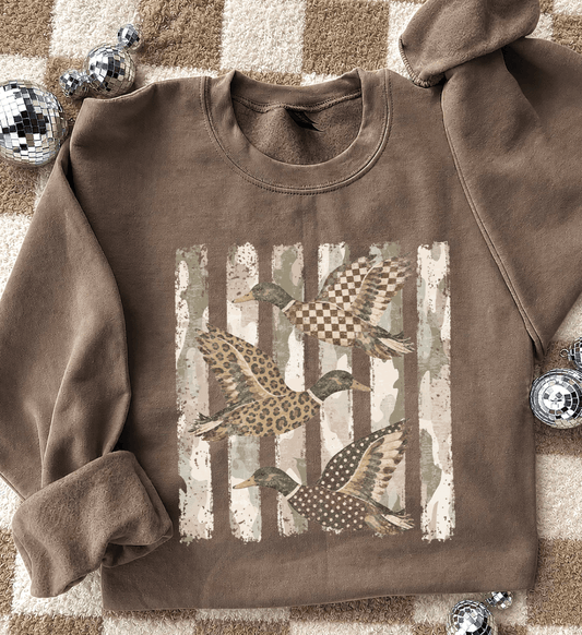 Shipping Dept. Camo Mallard Ducks  - Mocha Sweatshirt