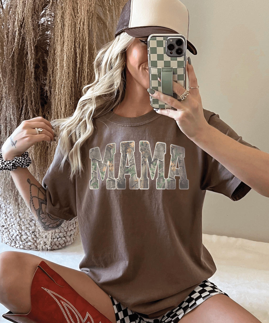 MISSMUDPIE Small / Comfort Color Espresso Camo MAMA Tees & Sweatshirts