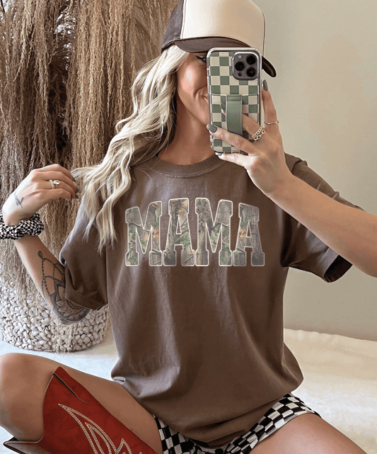 MISSMUDPIE Small / Comfort Color Espresso Camo MAMA Tees & Sweatshirts