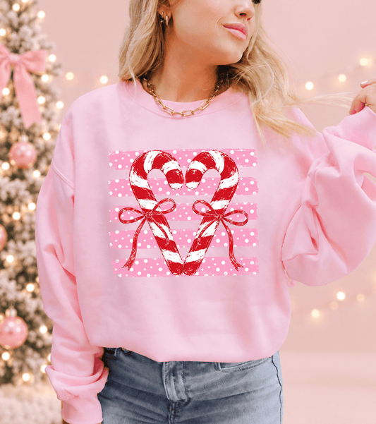 Shipping Dept. Candy Cane Heart - Light Pink Sweatshirt