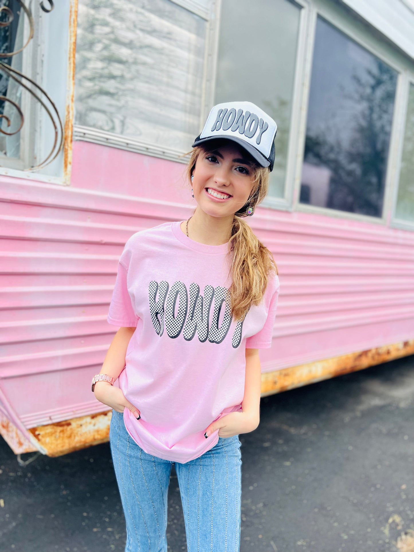 MISSMUDPIE Checkered Howdy - Pink ( Tee or Sweatshirt )