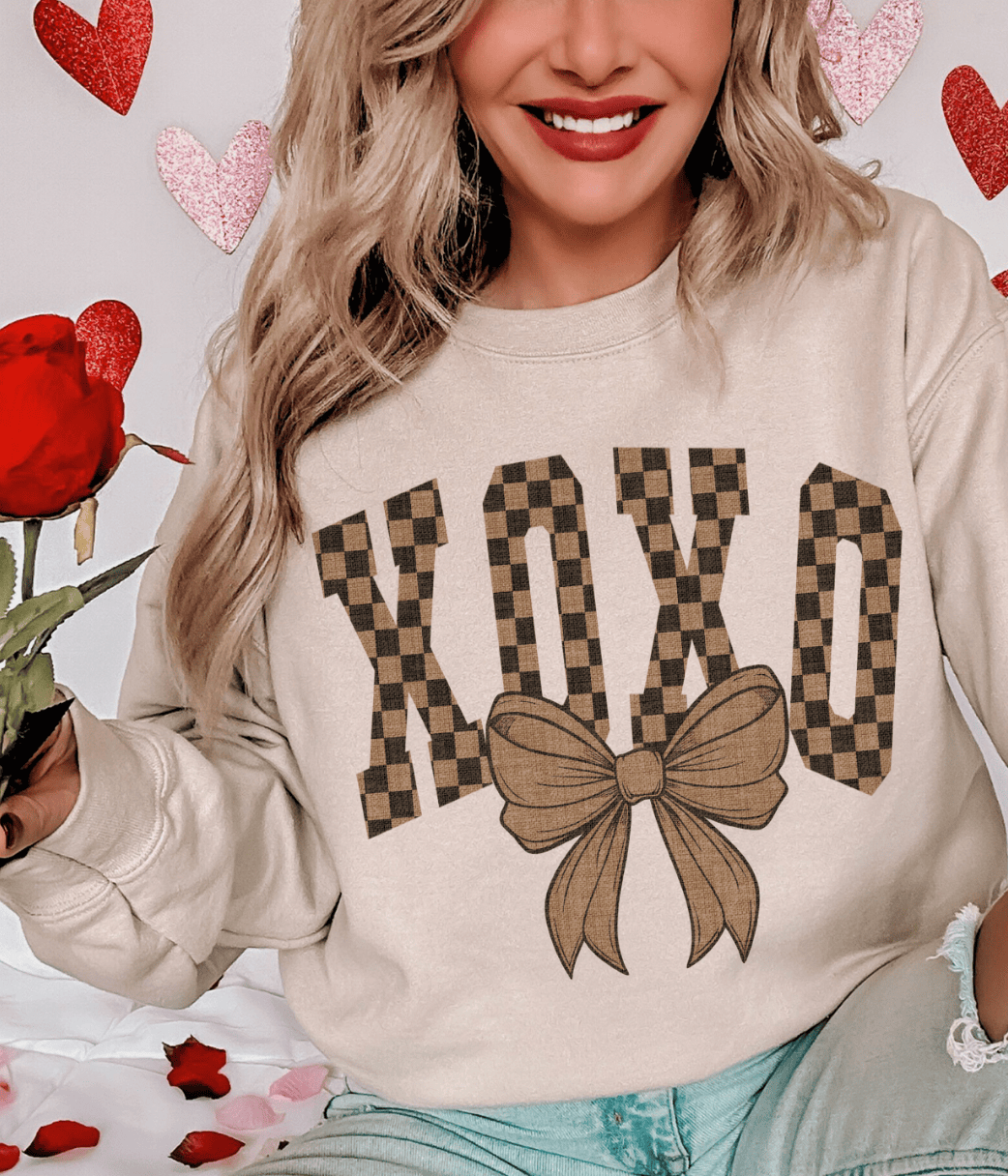 MISSMUDPIE Checkered XOXO Neutral - Cream Tee or Sweatshirt