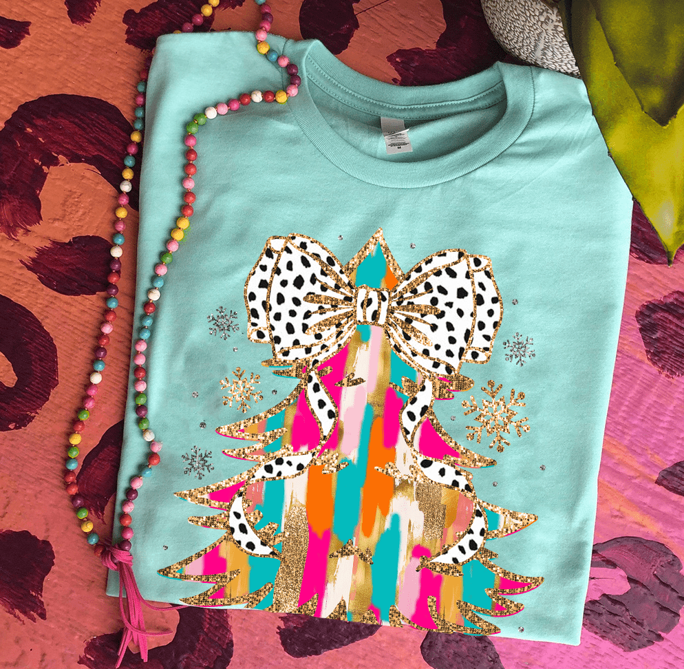 Shipping Dept. SMALL / Mint T-Shirt Colorful Coquette Glitter Christmas Tree DTF - Multiple Color options