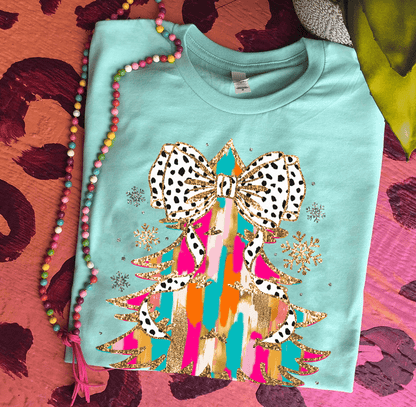 Shipping Dept. SMALL / Mint T-Shirt Colorful Coquette Glitter Christmas Tree DTF - Multiple Color options