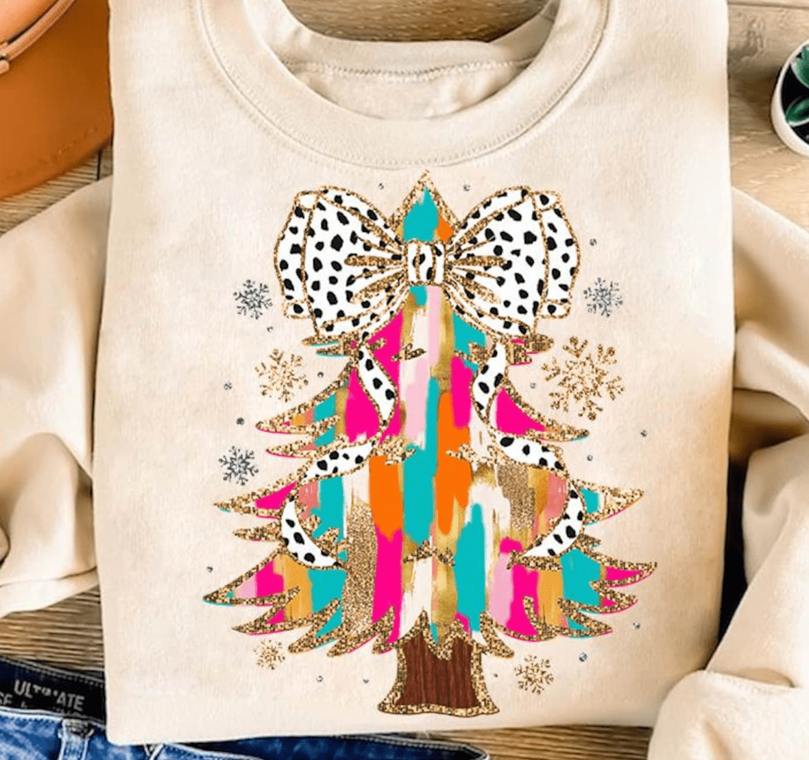 Shipping Dept. SMALL / Cream T-Shirt Colorful Coquette Glitter Christmas Tree DTF - Multiple Color options