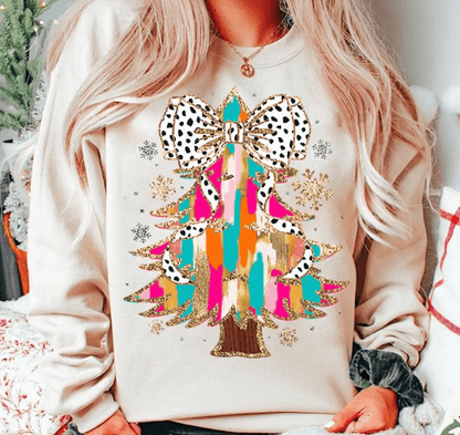 Shipping Dept. Colorful Coquette Glitter Christmas Tree DTF - Multiple Color options