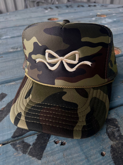 Shipping Dept. Coquette Bow Embroidery - Solid Camo Otto Trucker Hat