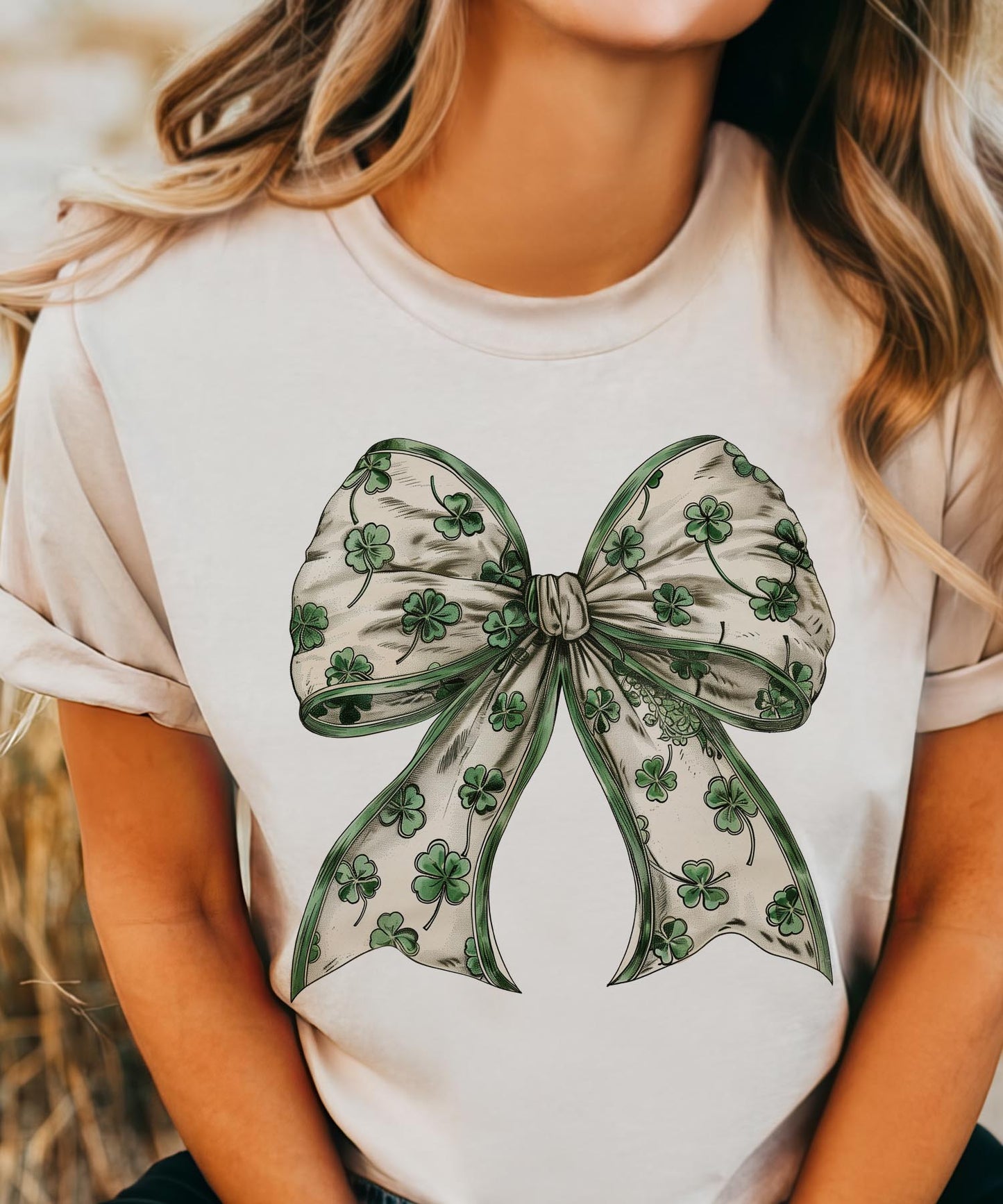 Coquette St. Patricks Bow - Cream Tee