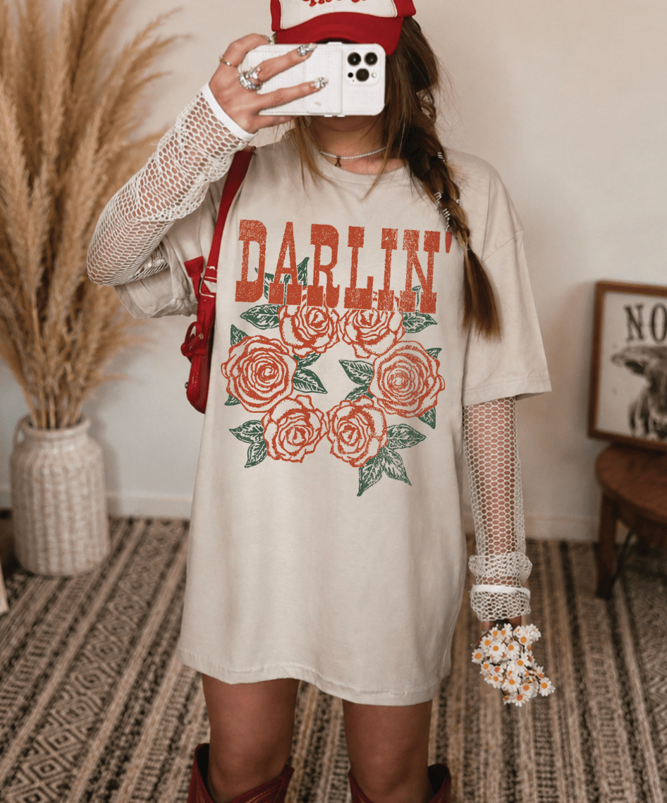 Shipping Dept. Adult SMALL Darlin With Roses Tee or Trucker