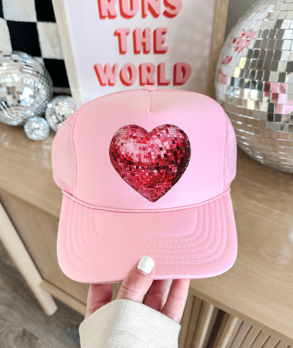 Disco Ball Heart - Foam Trucker Cap - Baby Pink – Shipping Dept.