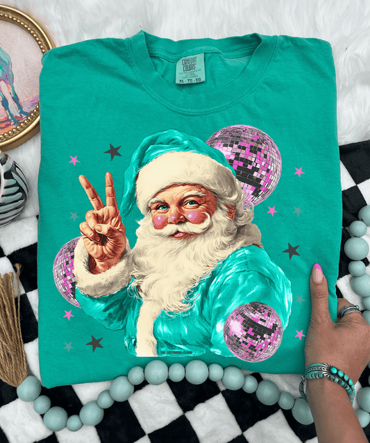Shipping Dept. SMALL / Island Green Comfort Color tee Disco Santa Peace Hand - Multiple options