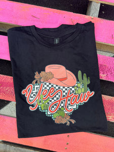 Shipping Dept. Adult Tee Transfer : 10.5" w x 10" h (4pk) DTF Transfer - Dilly Bob YeeHaw Checkered Cacti 4 pack