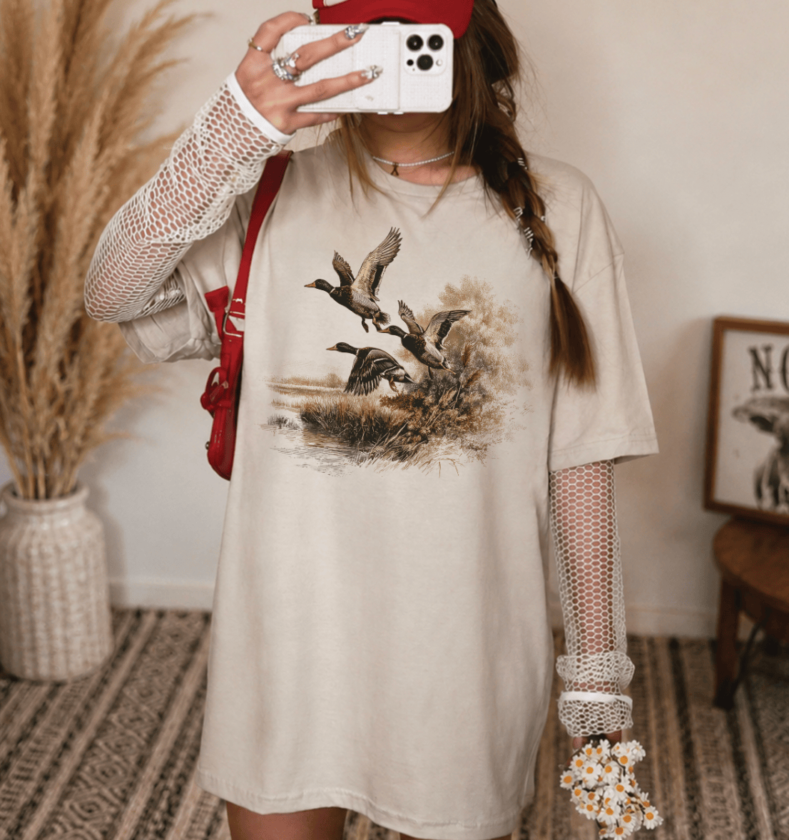 Shipping Dept. Adult SMALL / Cream Tshirt Duck Trio Flying  - Sweatshirts & T-Shirts