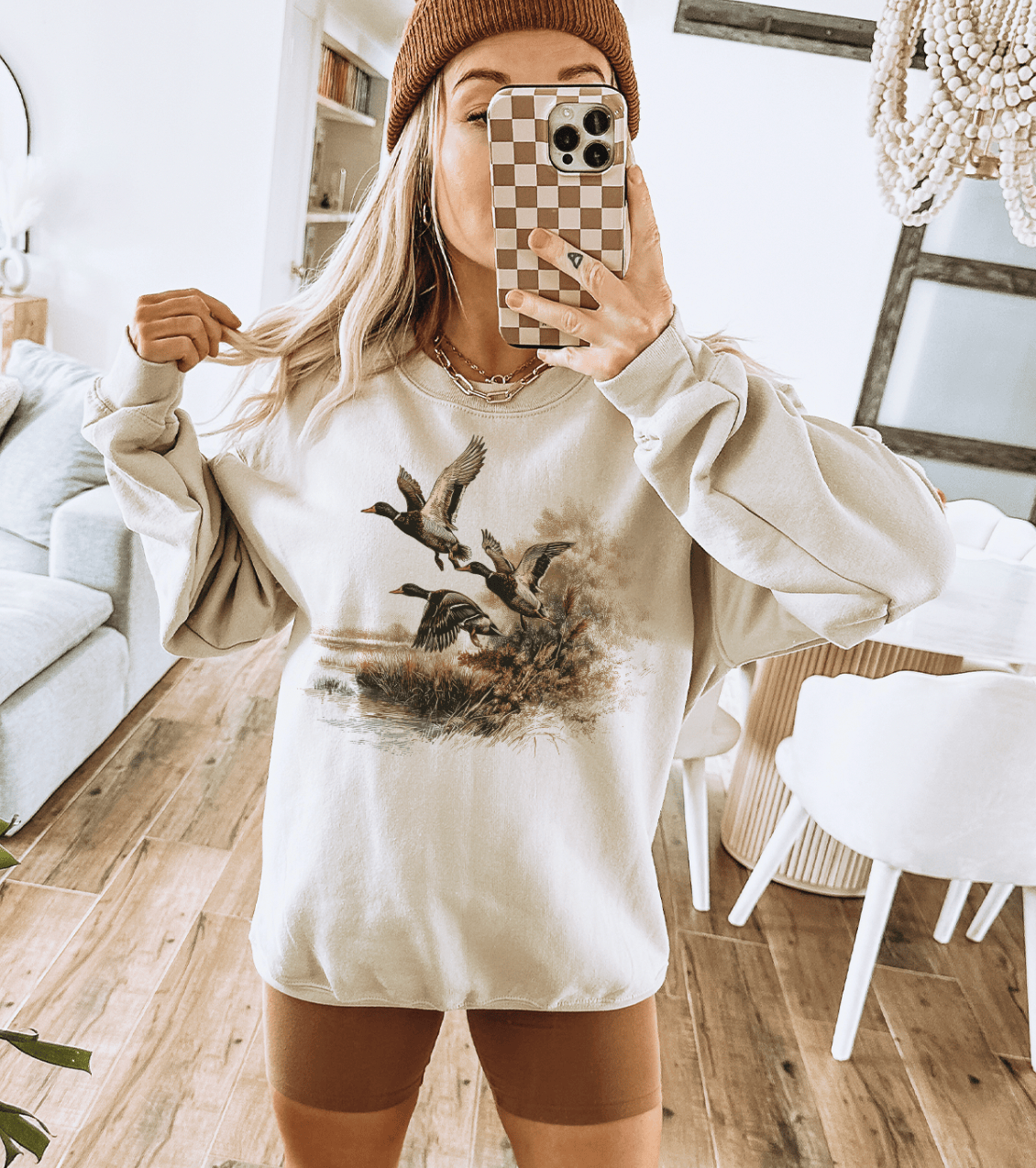 Shipping Dept. Adult SMALL / Cream Sweatshirt Duck Trio Flying  - Sweatshirts & T-Shirts